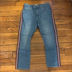 Boyfriend Jeans with red, black, and white stripes